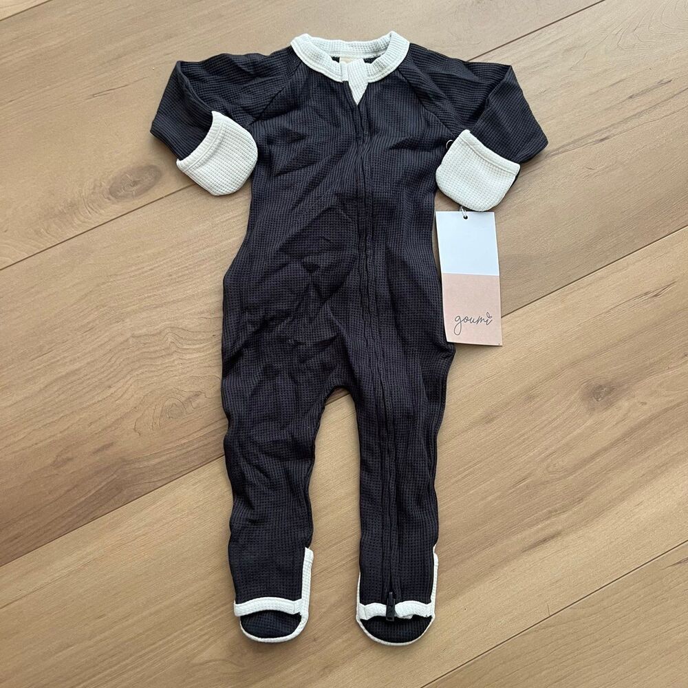 NWT Goumi Kids Coal Thermal Footie SZ 0-3 mo Bamboo Zippy Sleeper Waffle Knit